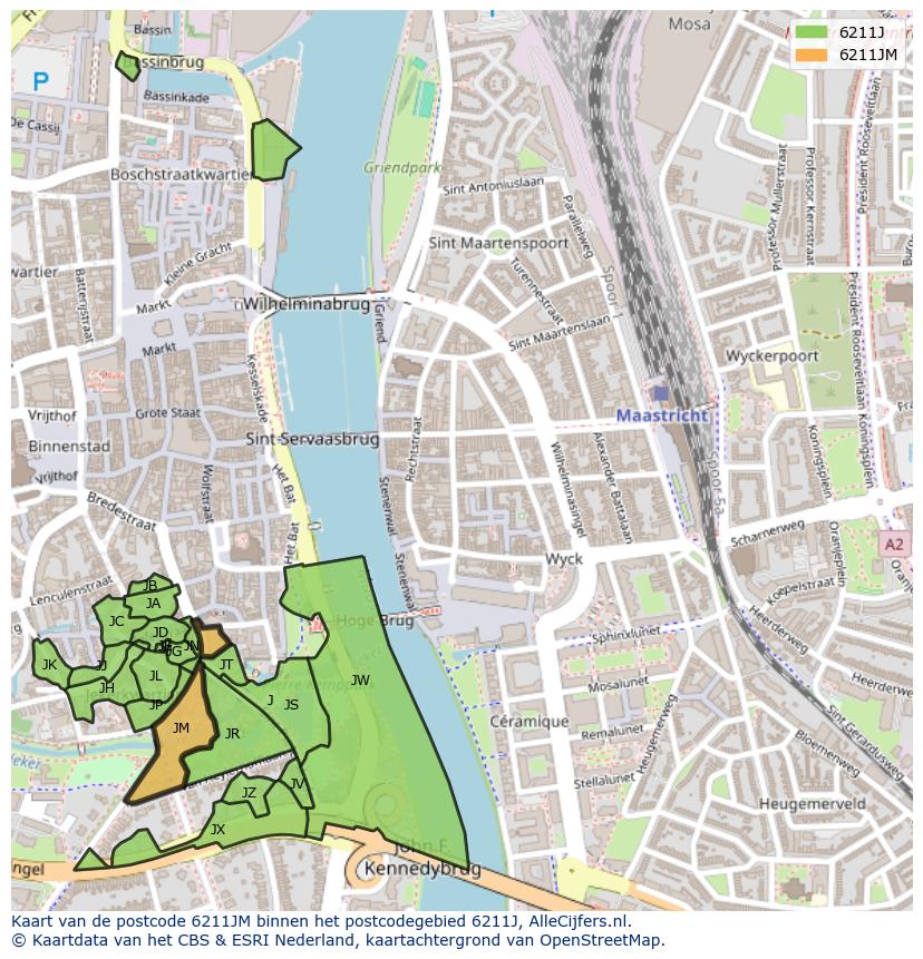 Afbeelding van het postcodegebied 6211 JM op de kaart.