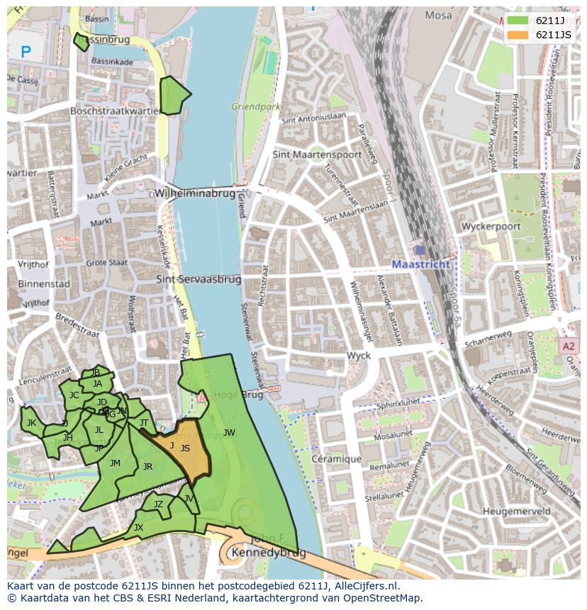 Afbeelding van het postcodegebied 6211 JS op de kaart.