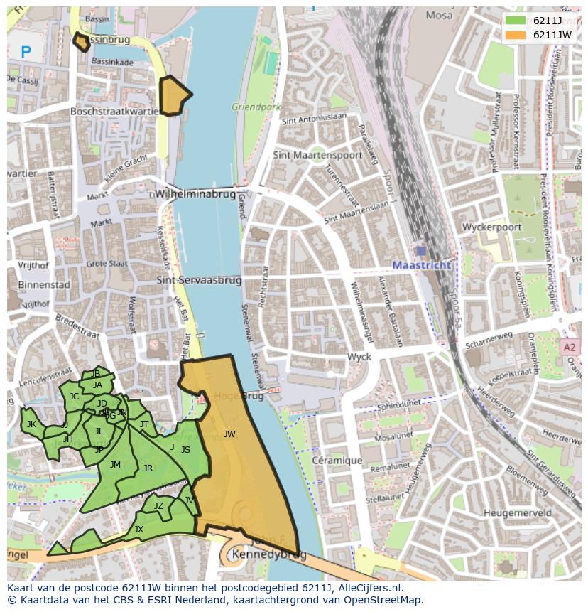 Afbeelding van het postcodegebied 6211 JW op de kaart.
