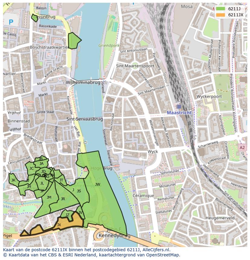 Afbeelding van het postcodegebied 6211 JX op de kaart.