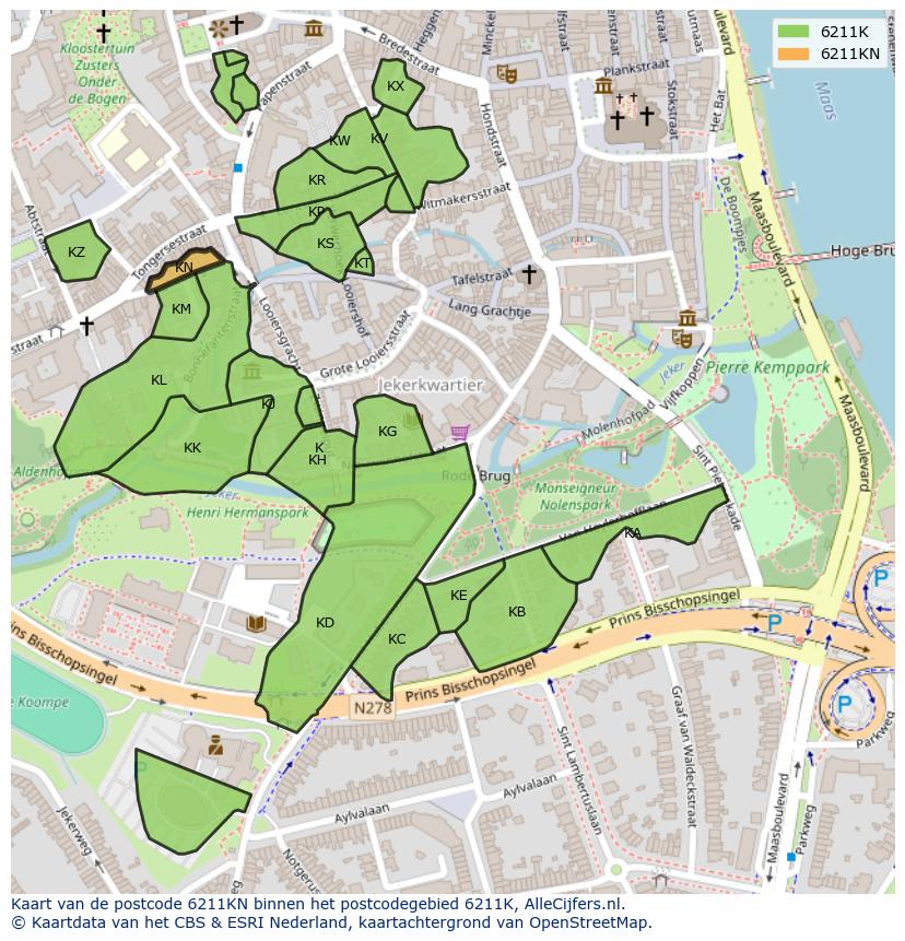 Afbeelding van het postcodegebied 6211 KN op de kaart.