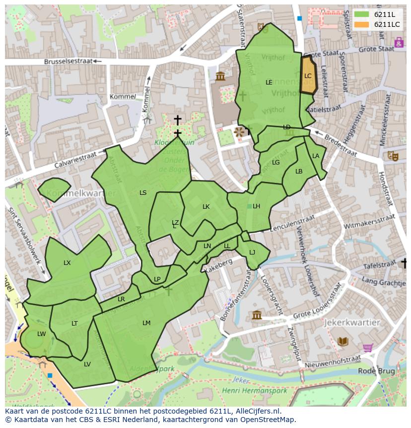 Afbeelding van het postcodegebied 6211 LC op de kaart.