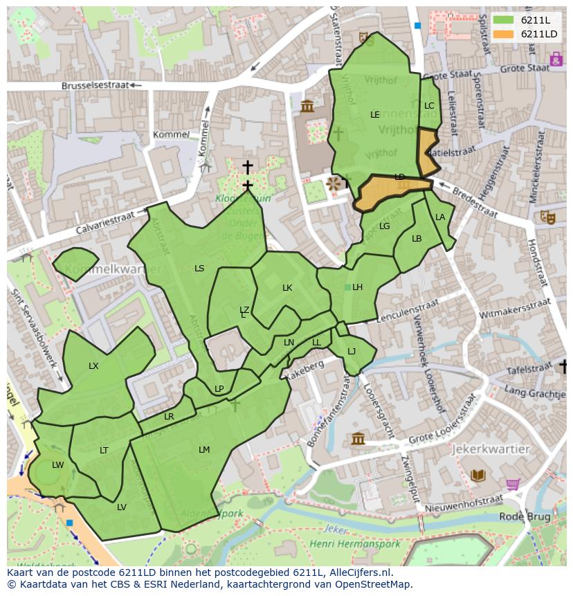 Afbeelding van het postcodegebied 6211 LD op de kaart.