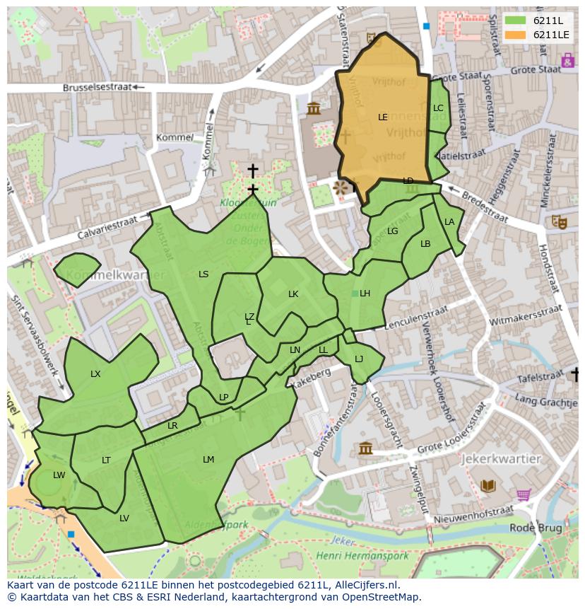 Afbeelding van het postcodegebied 6211 LE op de kaart.