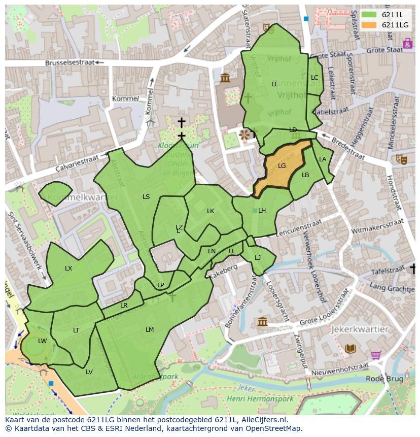 Afbeelding van het postcodegebied 6211 LG op de kaart.