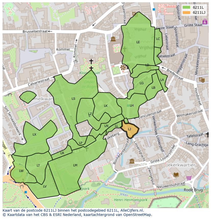 Afbeelding van het postcodegebied 6211 LJ op de kaart.