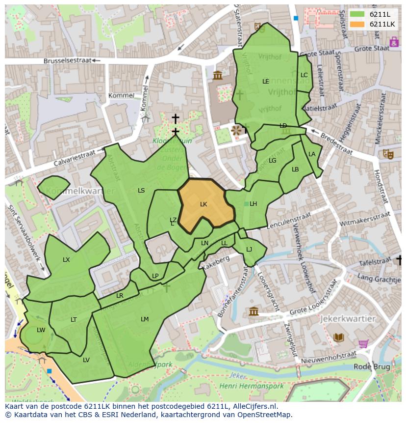 Afbeelding van het postcodegebied 6211 LK op de kaart.