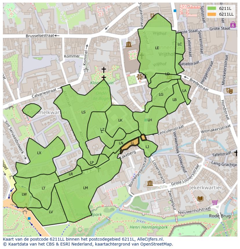 Afbeelding van het postcodegebied 6211 LL op de kaart.