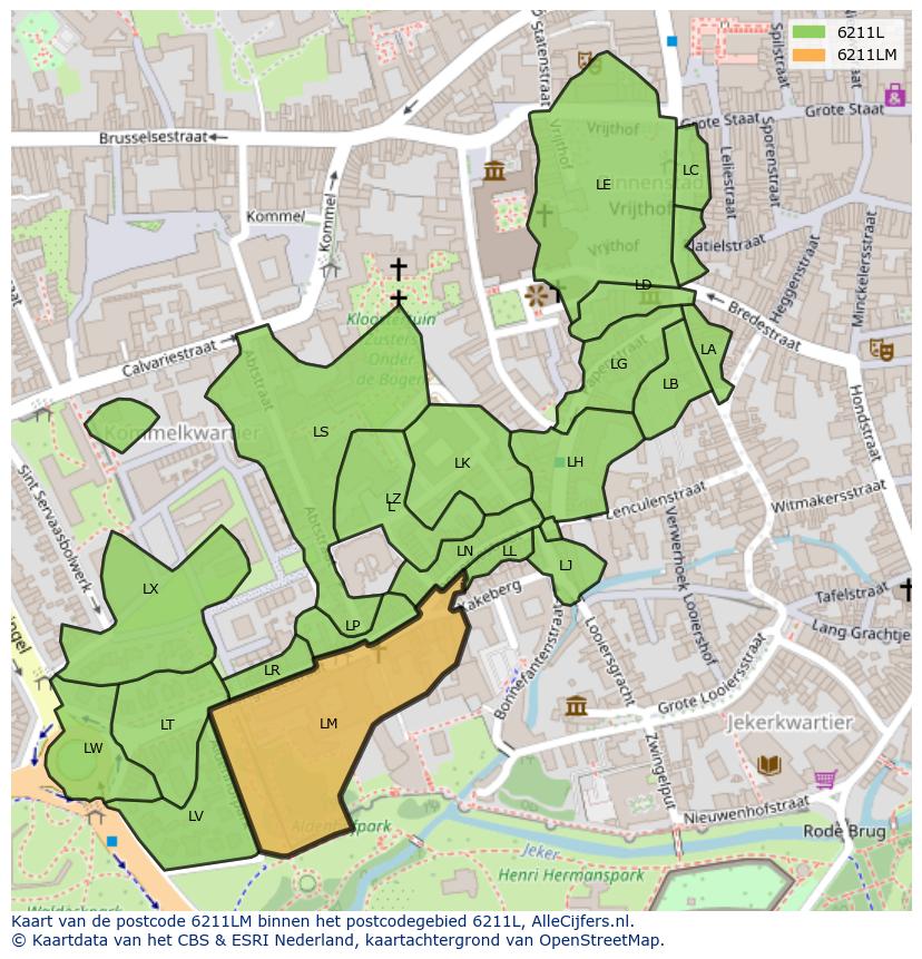 Afbeelding van het postcodegebied 6211 LM op de kaart.