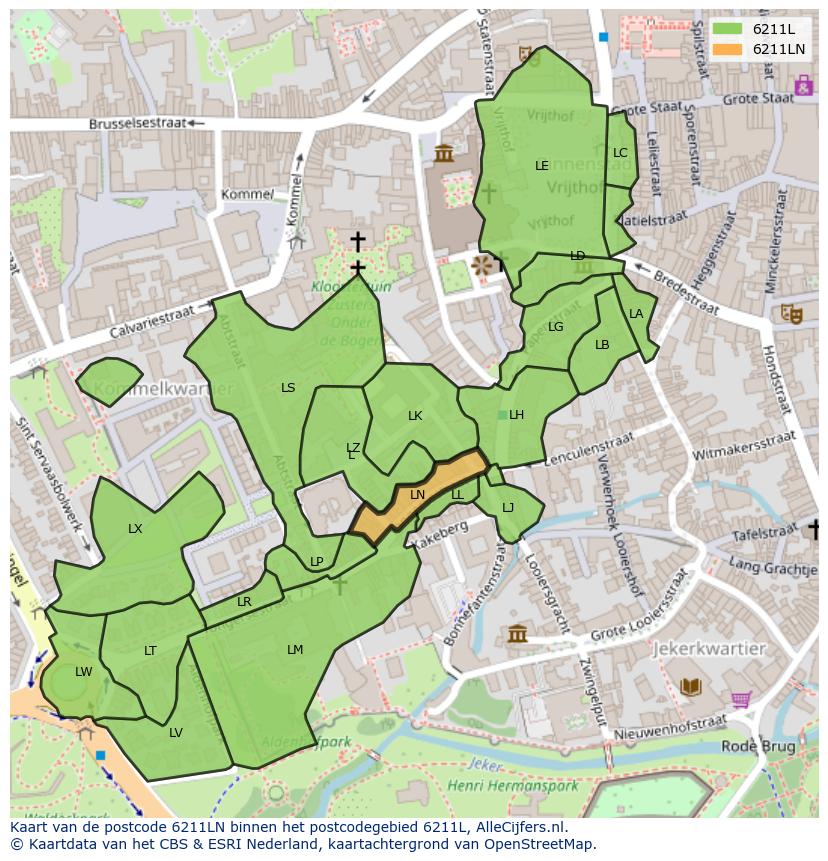 Afbeelding van het postcodegebied 6211 LN op de kaart.