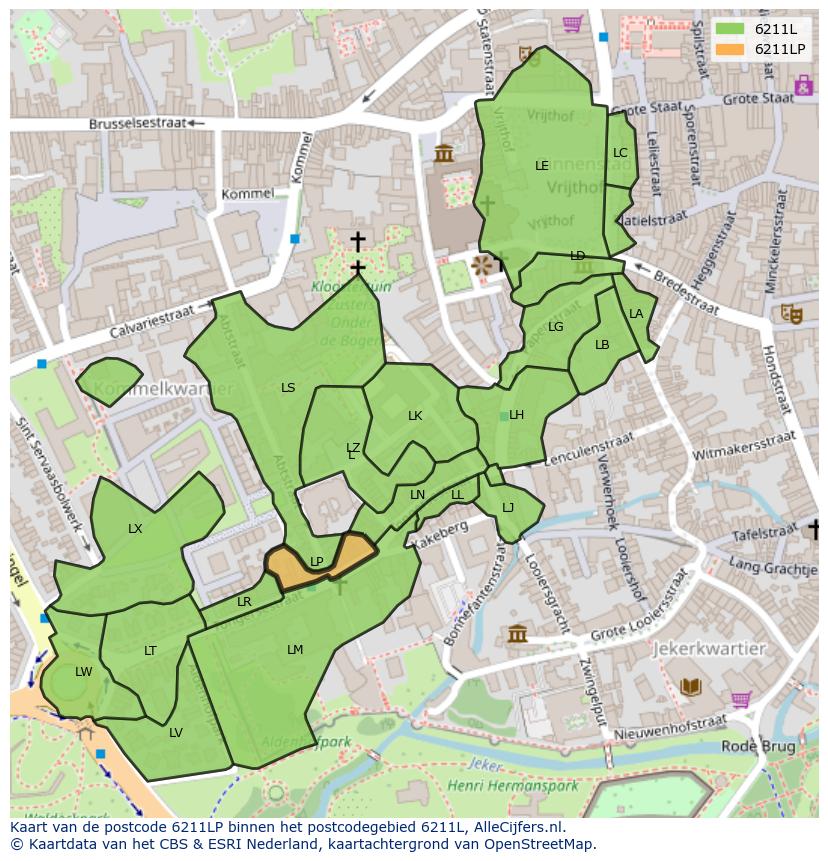 Afbeelding van het postcodegebied 6211 LP op de kaart.