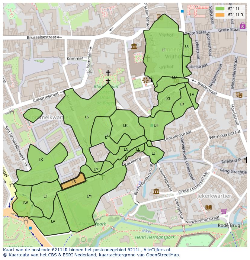 Afbeelding van het postcodegebied 6211 LR op de kaart.