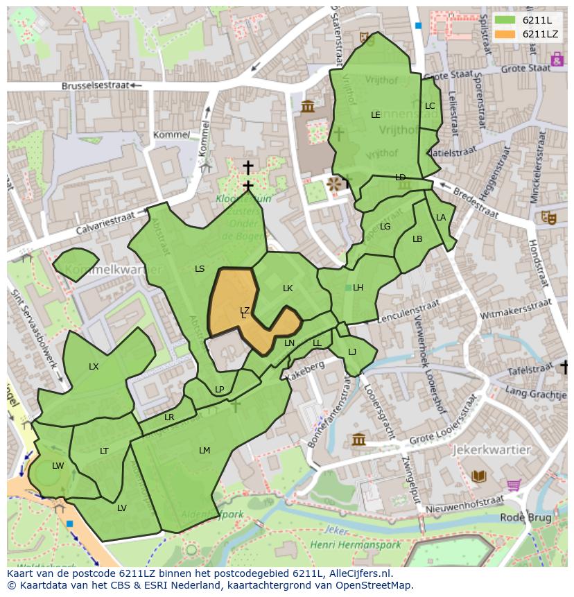 Afbeelding van het postcodegebied 6211 LZ op de kaart.