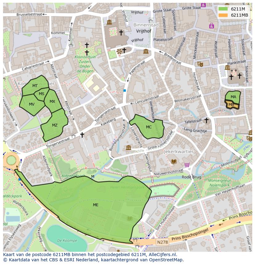 Afbeelding van het postcodegebied 6211 MB op de kaart.