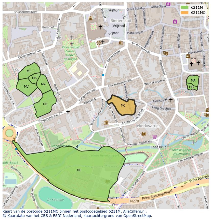 Afbeelding van het postcodegebied 6211 MC op de kaart.