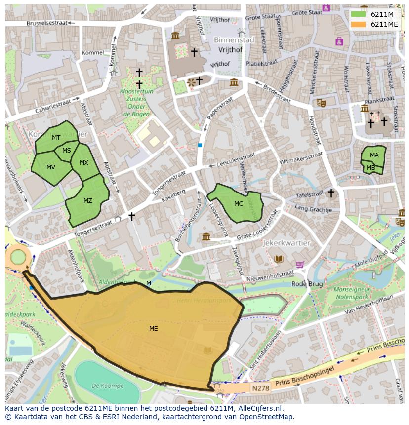 Afbeelding van het postcodegebied 6211 ME op de kaart.