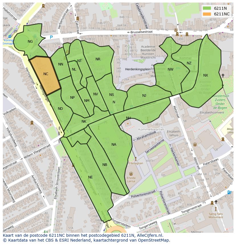 Afbeelding van het postcodegebied 6211 NC op de kaart.