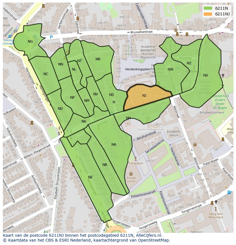 Afbeelding van het postcodegebied 6211 NJ op de kaart.