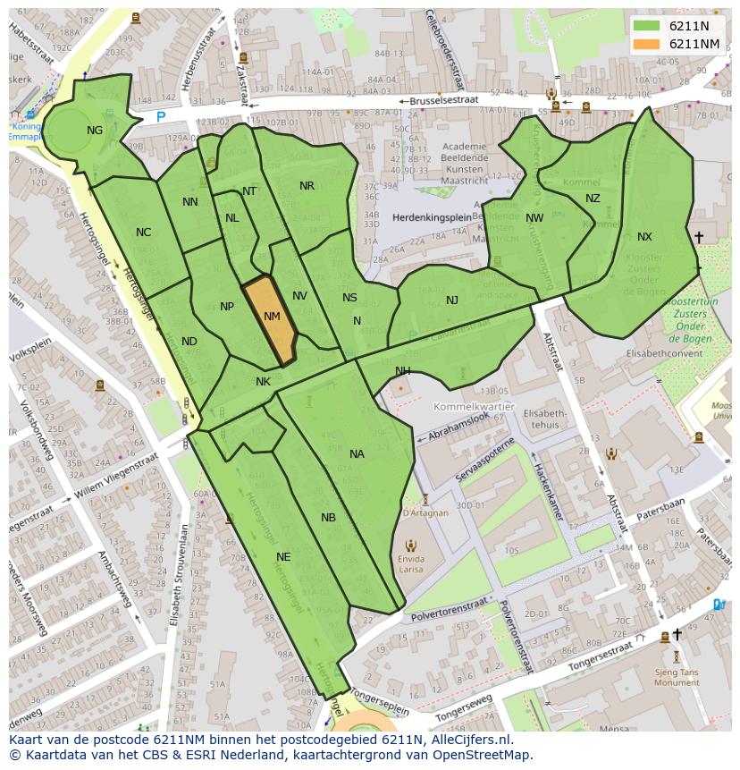 Afbeelding van het postcodegebied 6211 NM op de kaart.