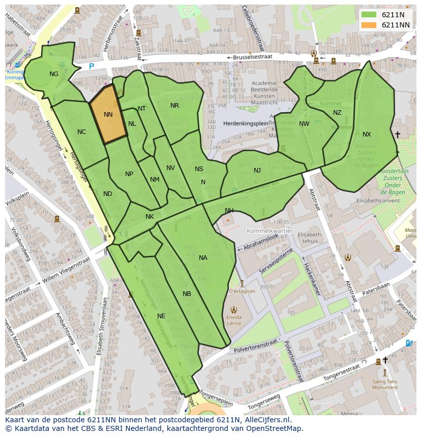 Afbeelding van het postcodegebied 6211 NN op de kaart.