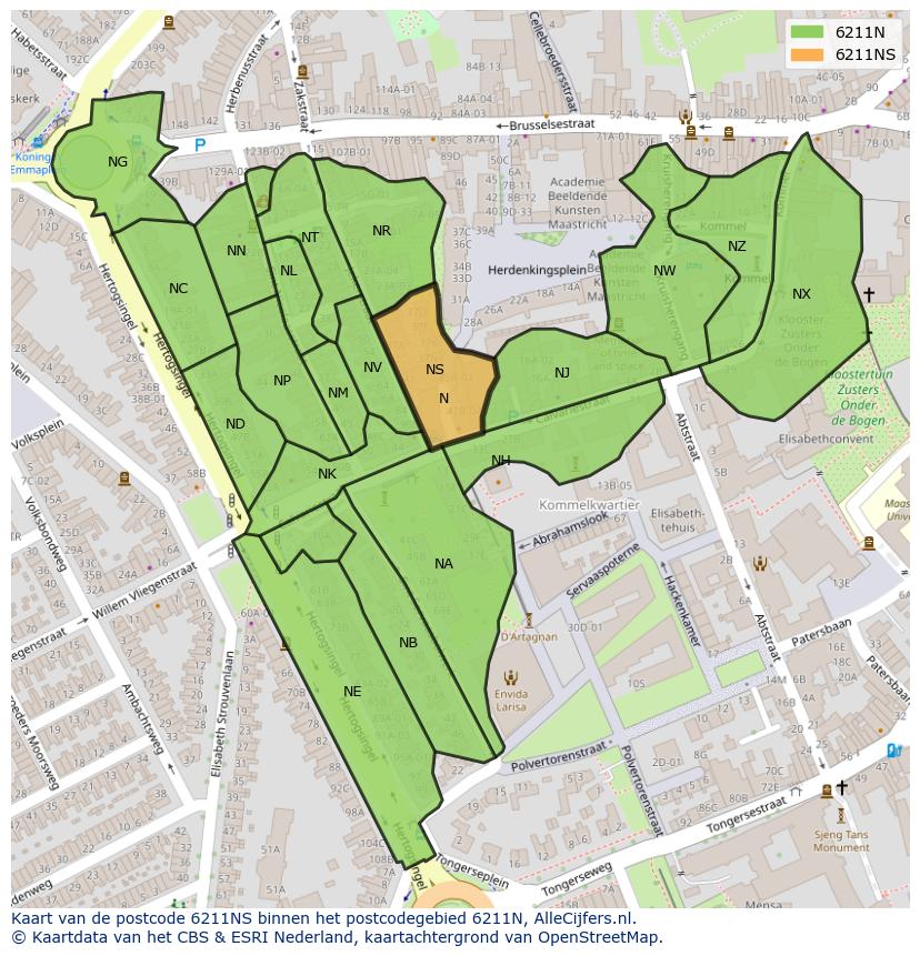 Afbeelding van het postcodegebied 6211 NS op de kaart.
