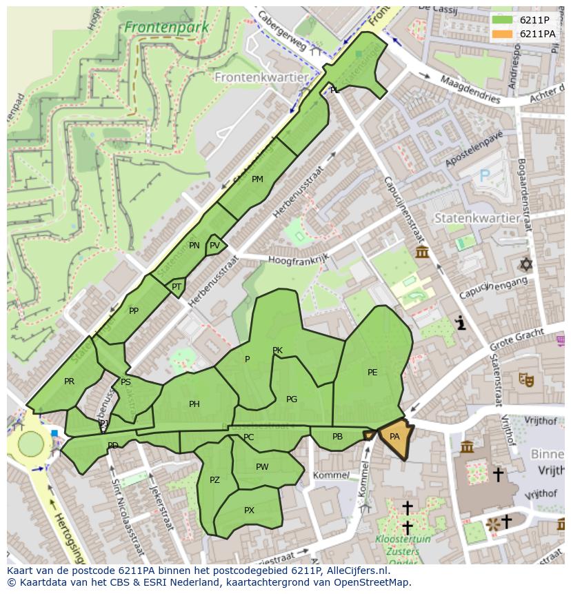 Afbeelding van het postcodegebied 6211 PA op de kaart.