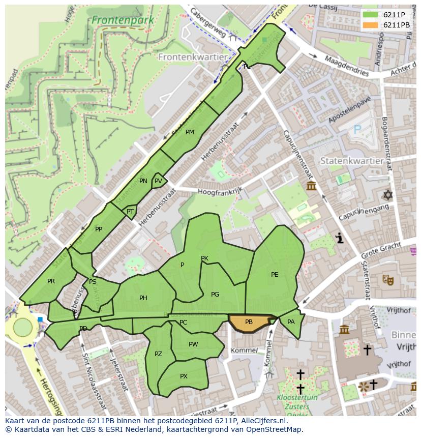 Afbeelding van het postcodegebied 6211 PB op de kaart.