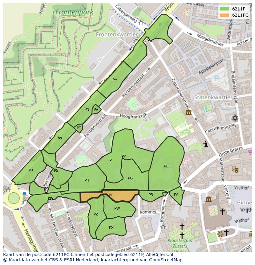Afbeelding van het postcodegebied 6211 PC op de kaart.