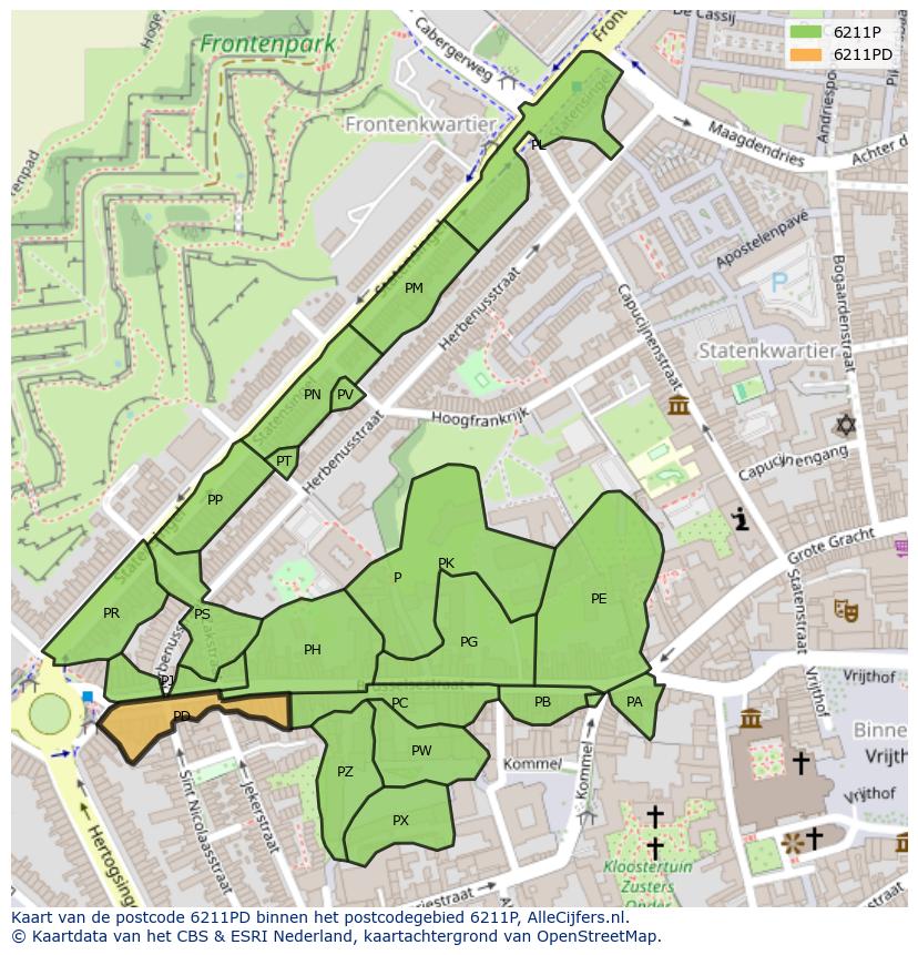Afbeelding van het postcodegebied 6211 PD op de kaart.