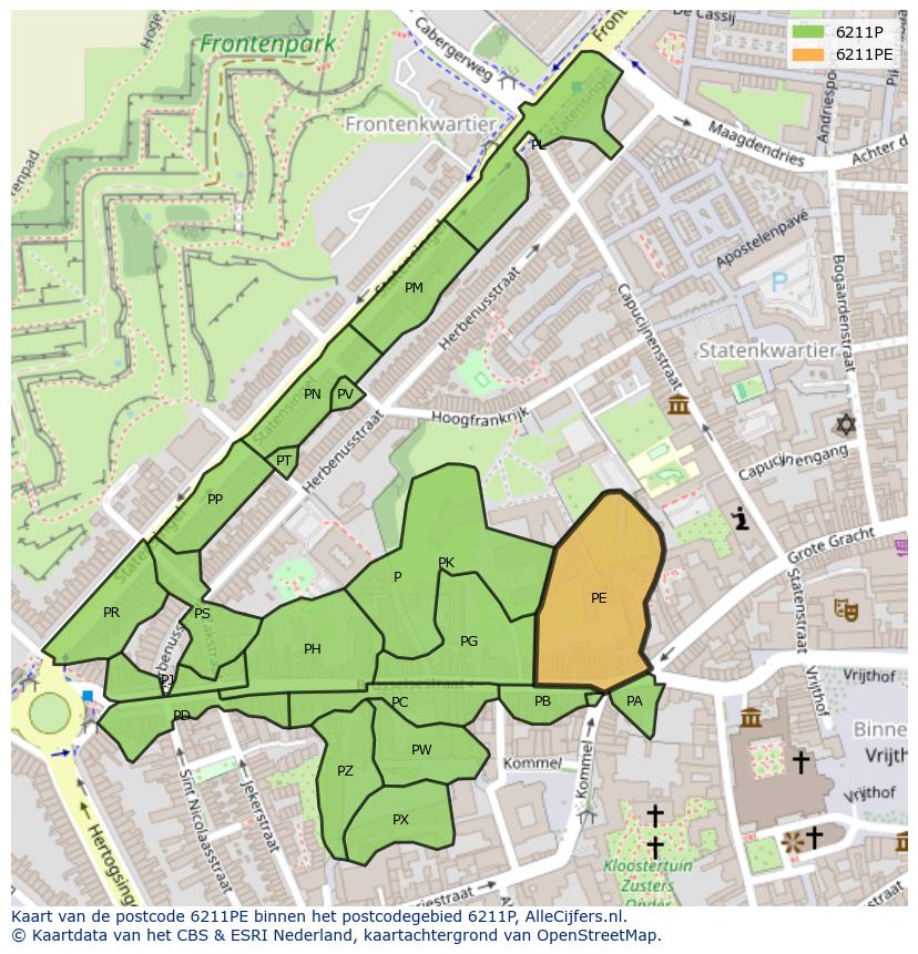 Afbeelding van het postcodegebied 6211 PE op de kaart.