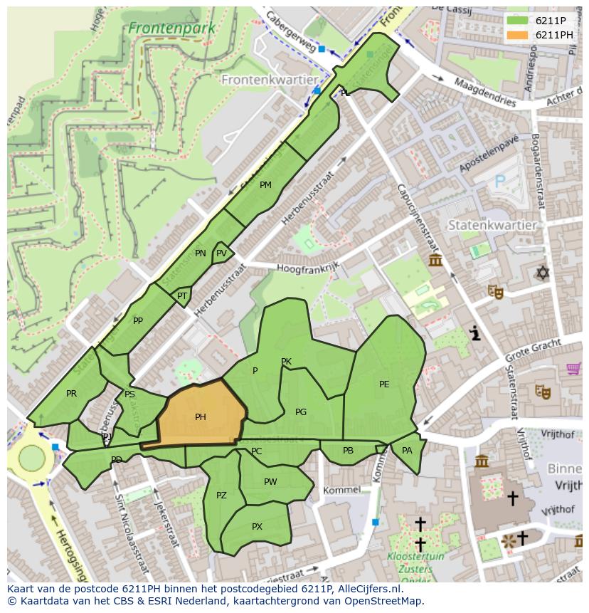Afbeelding van het postcodegebied 6211 PH op de kaart.