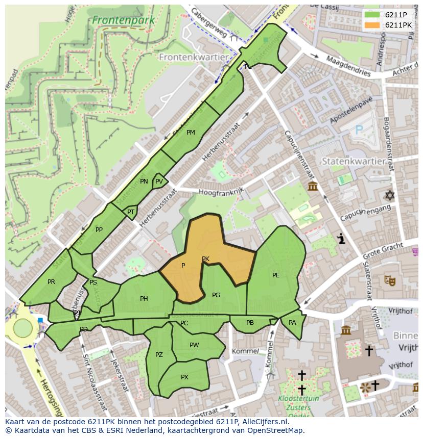 Afbeelding van het postcodegebied 6211 PK op de kaart.