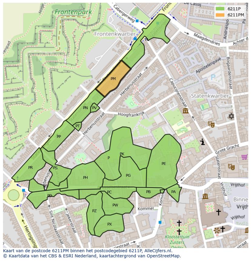Afbeelding van het postcodegebied 6211 PM op de kaart.