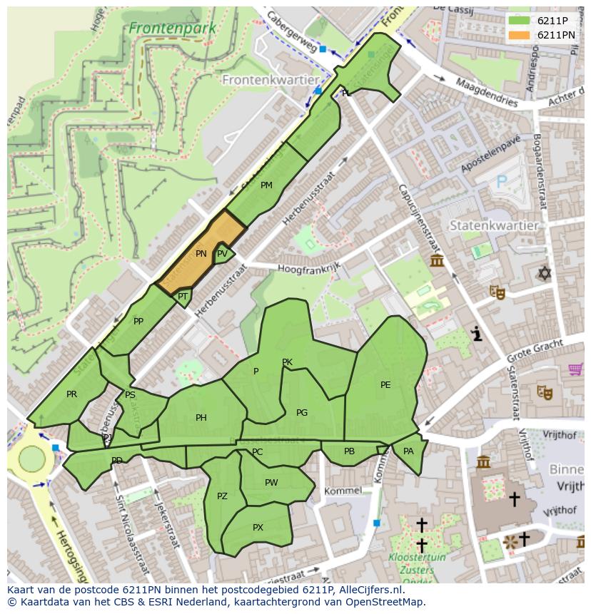 Afbeelding van het postcodegebied 6211 PN op de kaart.