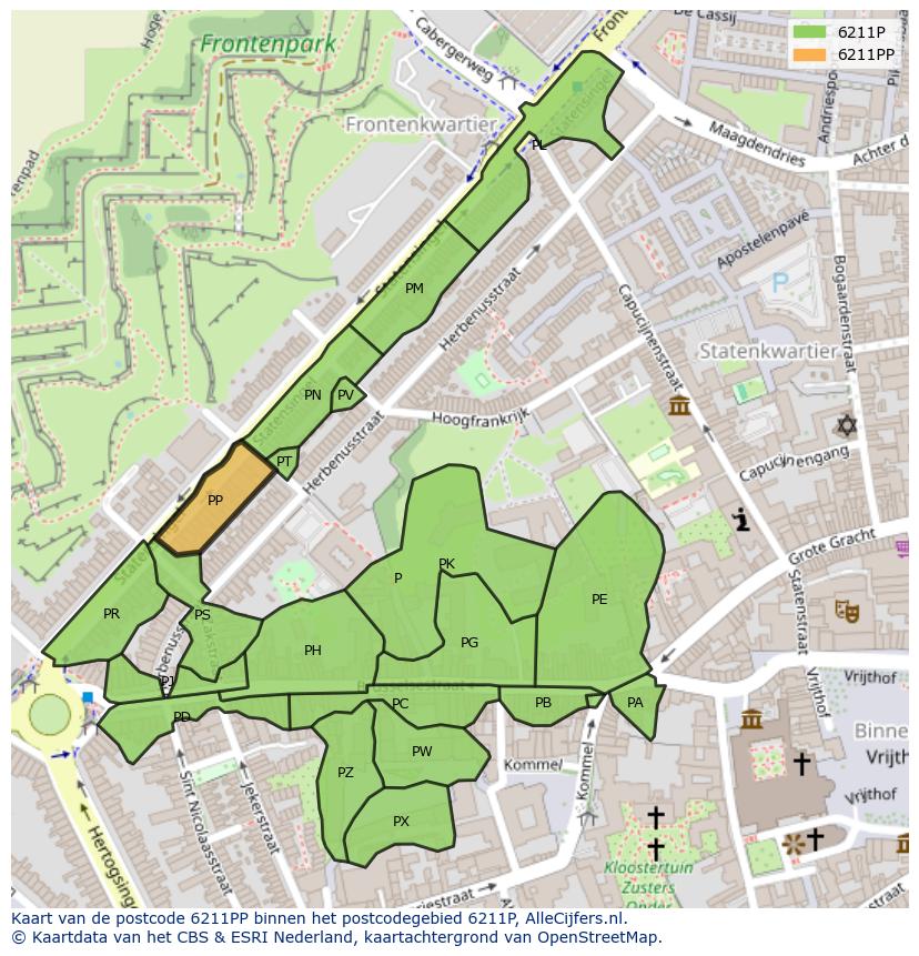 Afbeelding van het postcodegebied 6211 PP op de kaart.