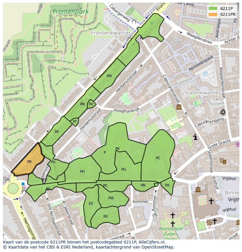 Afbeelding van het postcodegebied 6211 PR op de kaart.