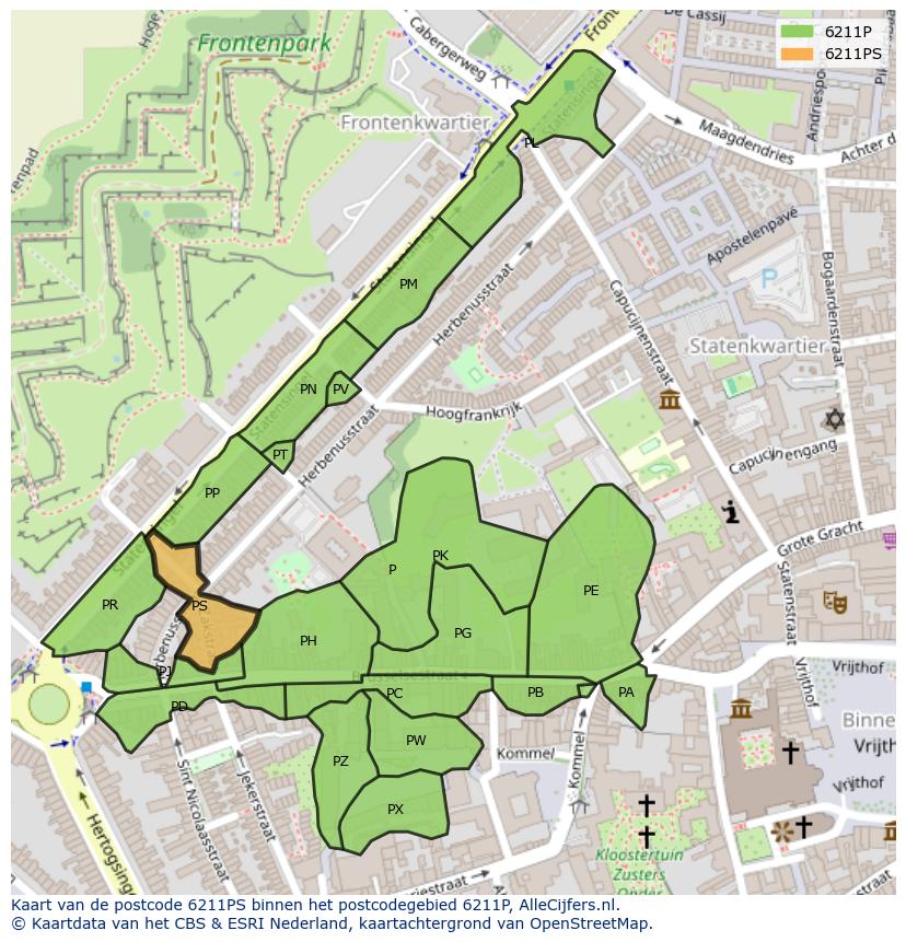 Afbeelding van het postcodegebied 6211 PS op de kaart.