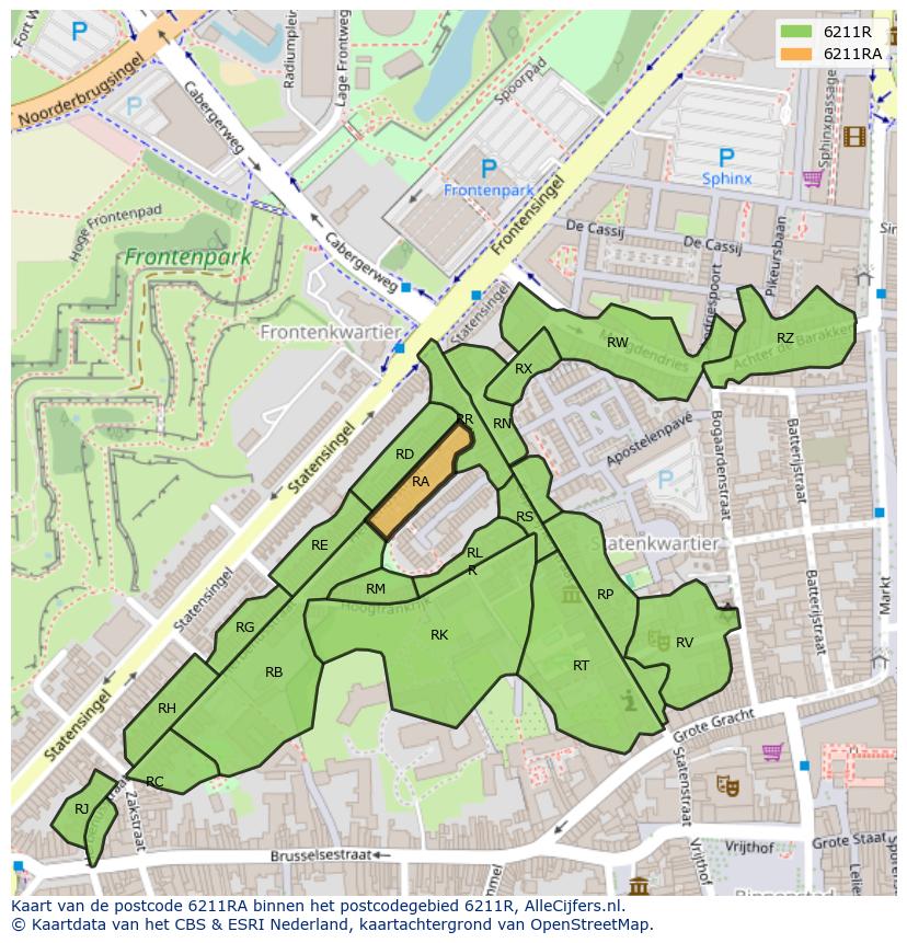 Afbeelding van het postcodegebied 6211 RA op de kaart.
