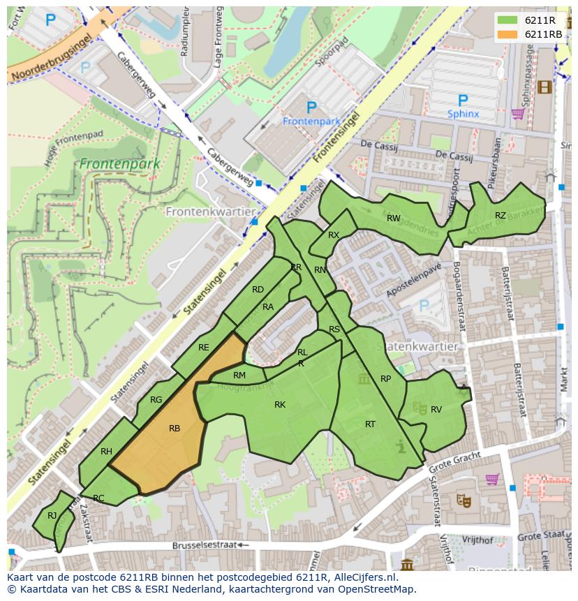 Afbeelding van het postcodegebied 6211 RB op de kaart.