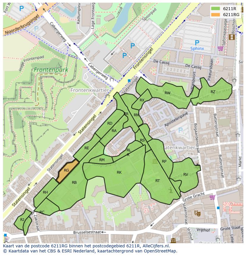 Afbeelding van het postcodegebied 6211 RG op de kaart.