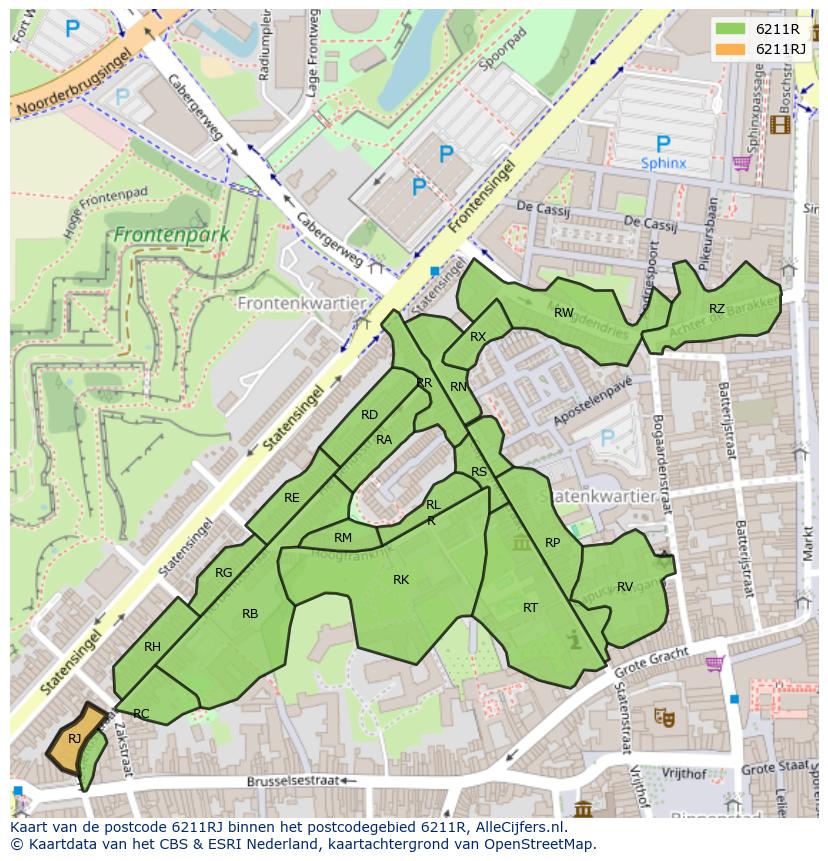 Afbeelding van het postcodegebied 6211 RJ op de kaart.