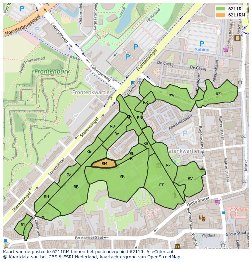 Afbeelding van het postcodegebied 6211 RM op de kaart.