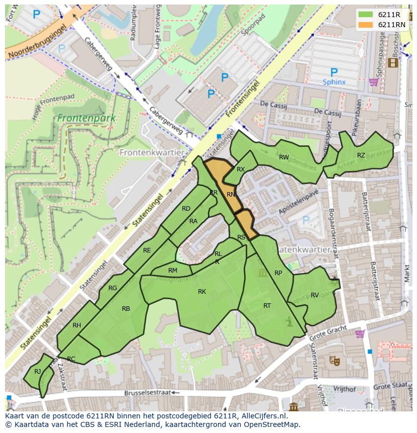 Afbeelding van het postcodegebied 6211 RN op de kaart.