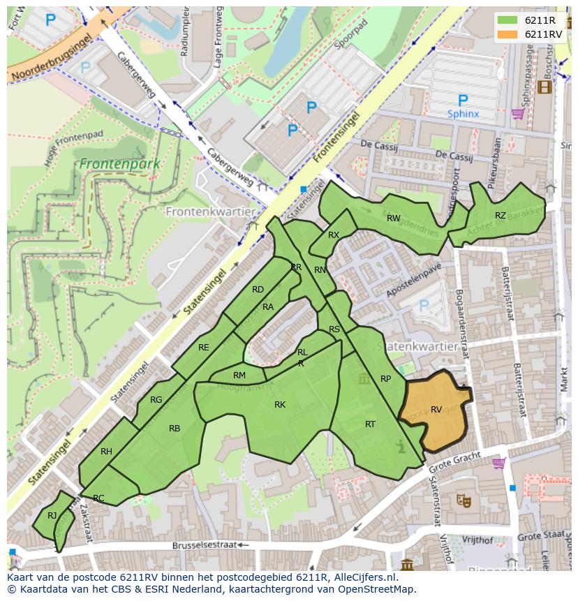 Afbeelding van het postcodegebied 6211 RV op de kaart.