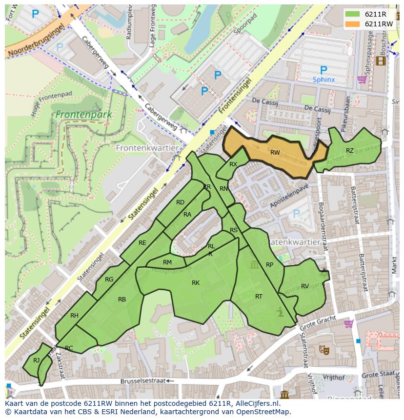 Afbeelding van het postcodegebied 6211 RW op de kaart.