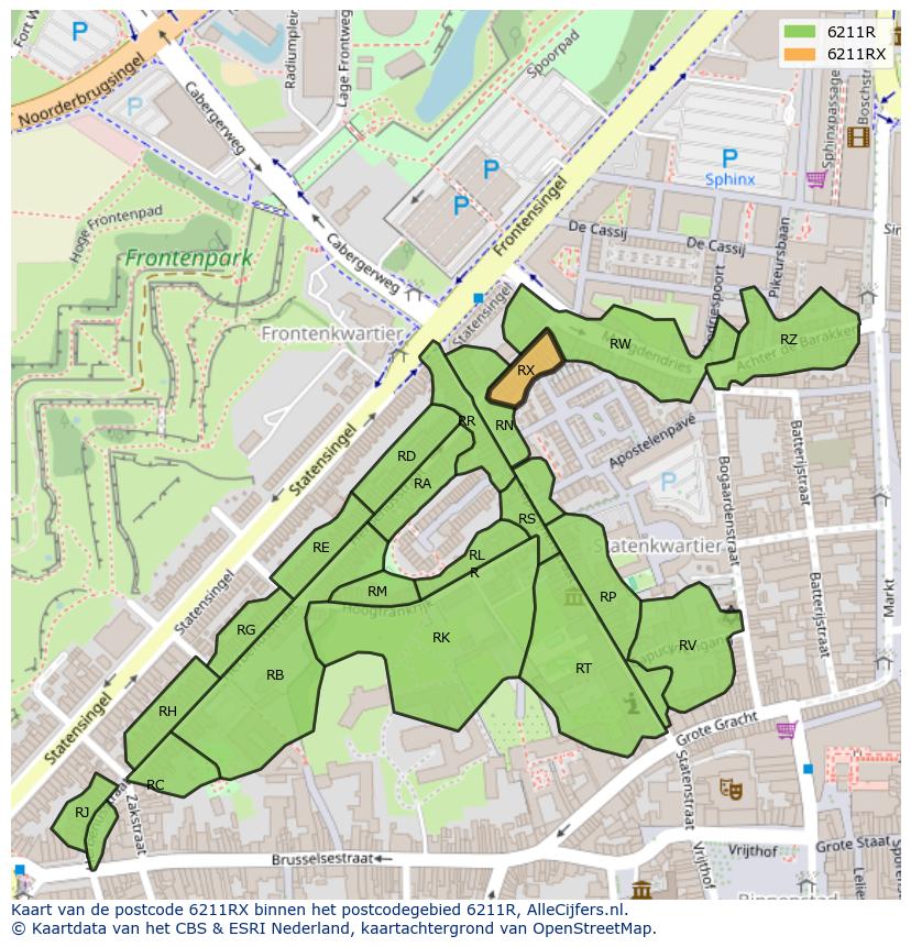 Afbeelding van het postcodegebied 6211 RX op de kaart.