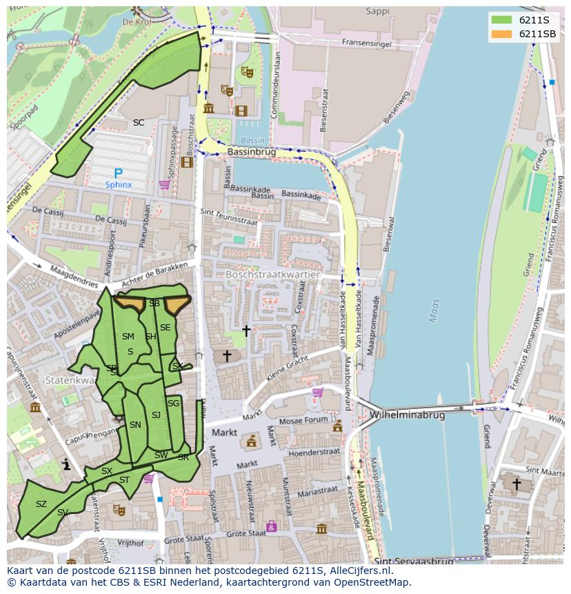 Afbeelding van het postcodegebied 6211 SB op de kaart.