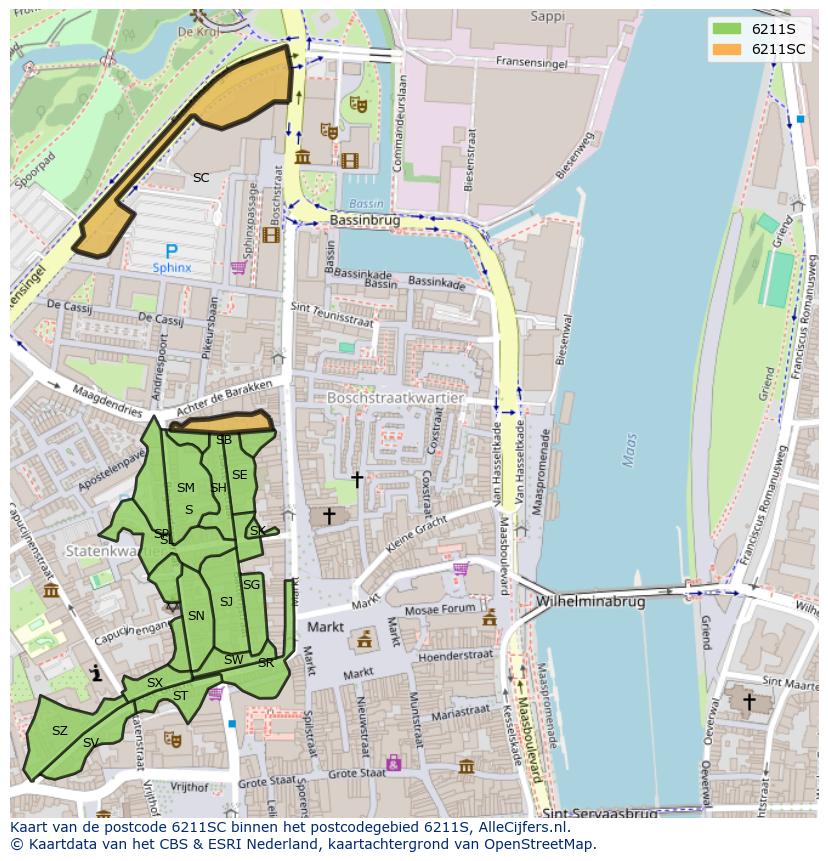 Afbeelding van het postcodegebied 6211 SC op de kaart.