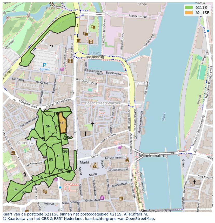 Afbeelding van het postcodegebied 6211 SE op de kaart.