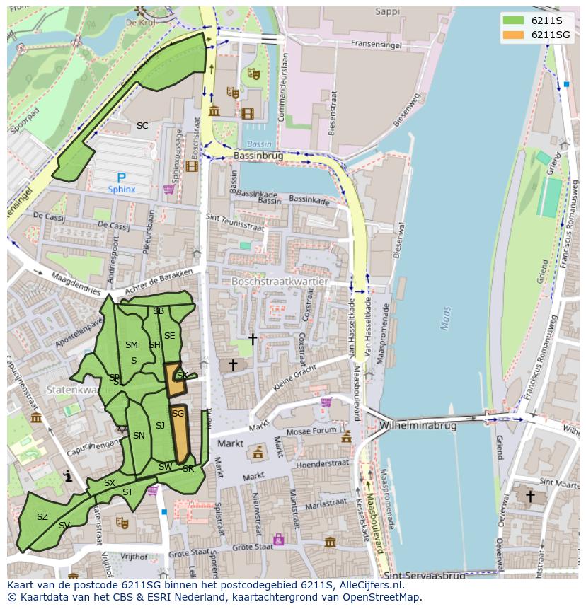 Afbeelding van het postcodegebied 6211 SG op de kaart.